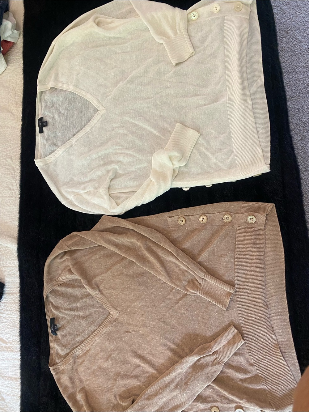 J. Crew V-Neck Button-Side Sweater Duo in Cream and Tan